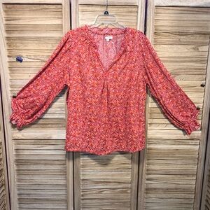 Max Studio Peasant Boho Long Sleeve V Neck Red Blouse 2X